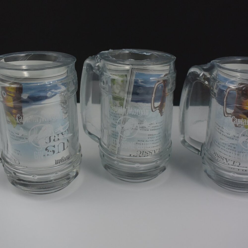 Complete Set 3 Captain Morgan "East Coast Classic" Glass Tankards New Sealed